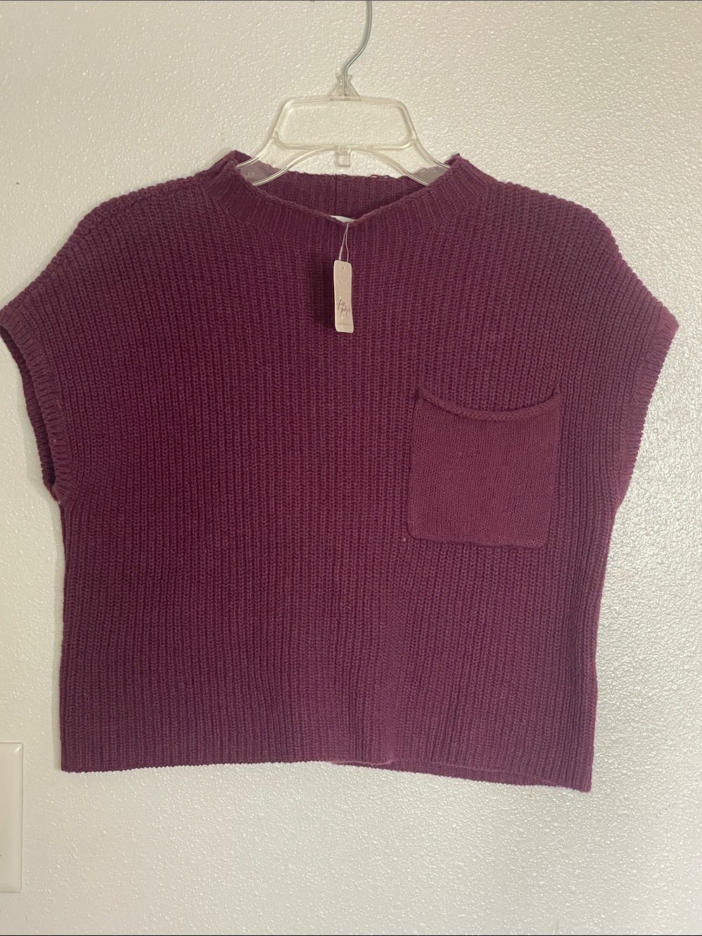 Free People Plum Ribbed Sleeveless Pocket Sweater